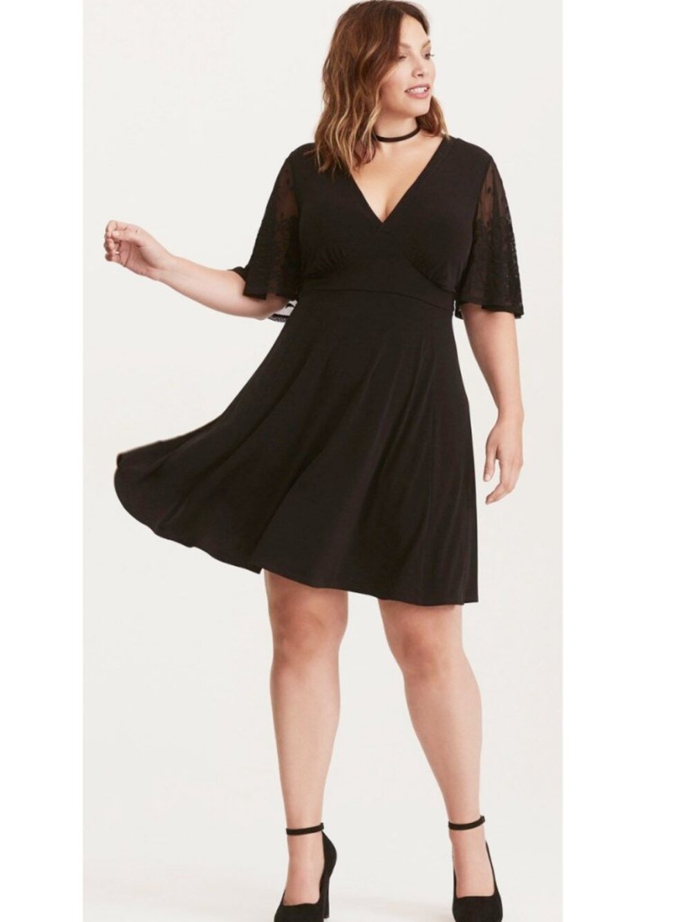 Torrid 1 Black Studio Knit Embroidered Sheer Flutter Sleeves Dress 1X 14 16